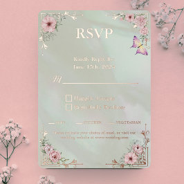 Vintage Mint Peony Weding Foil RSVP Resposta Cartã