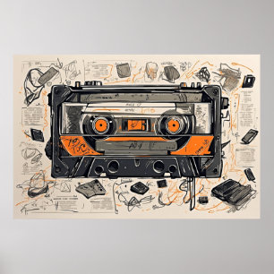 Vintage Mixtape Cassette Sketch Poster