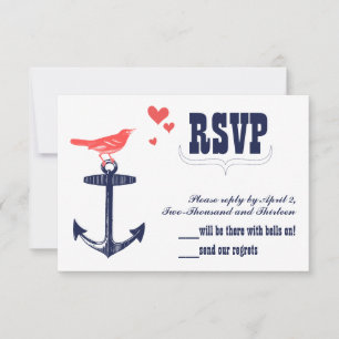 Vintage Modern Cute Coral Coral Anchor RSVP