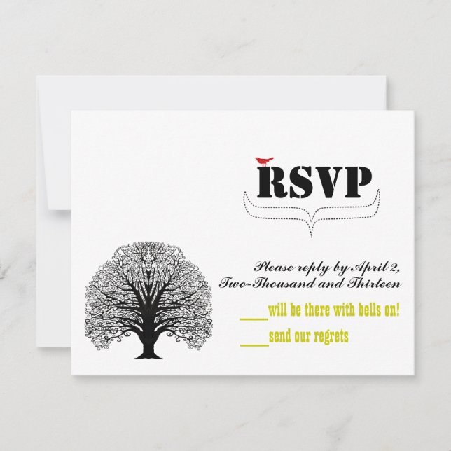 Vintage Modern Cute Swirl Tree Weding RSVP (Frente)