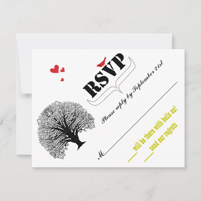 Vintage Modern Cute Swirl Tree Weding RSVP (Frente)