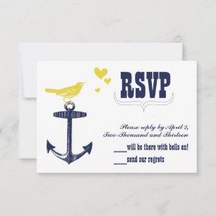 Vintage Modern Cute Yellow Bird Anchor RSVP