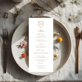 Vintage Monogram Crest Wedding Reception Menu Card