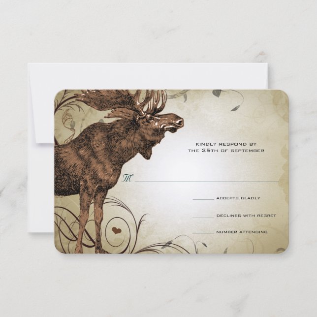 Vintage Moose Forest Lodge Ranch Wedch RSVP (Frente)