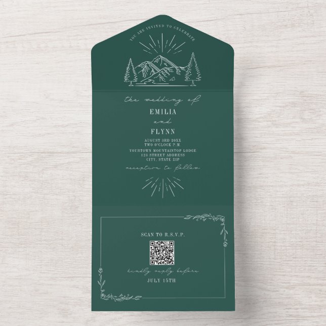 Vintage Mountain Rustic Emerald Código QR RSVP (Interno)