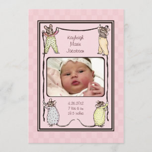 Vintage Mouse Baby Girl Announth Foto de Anúncio