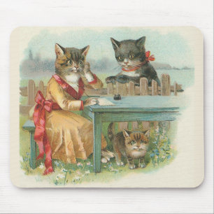 "Vintage Mousepad da família de gato"