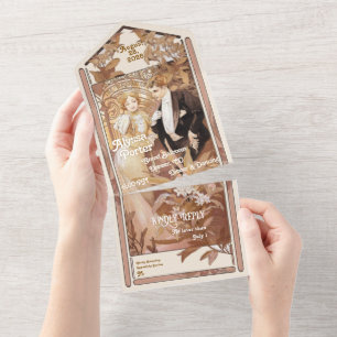 Vintage Mucha Poster em um Convite de casamento