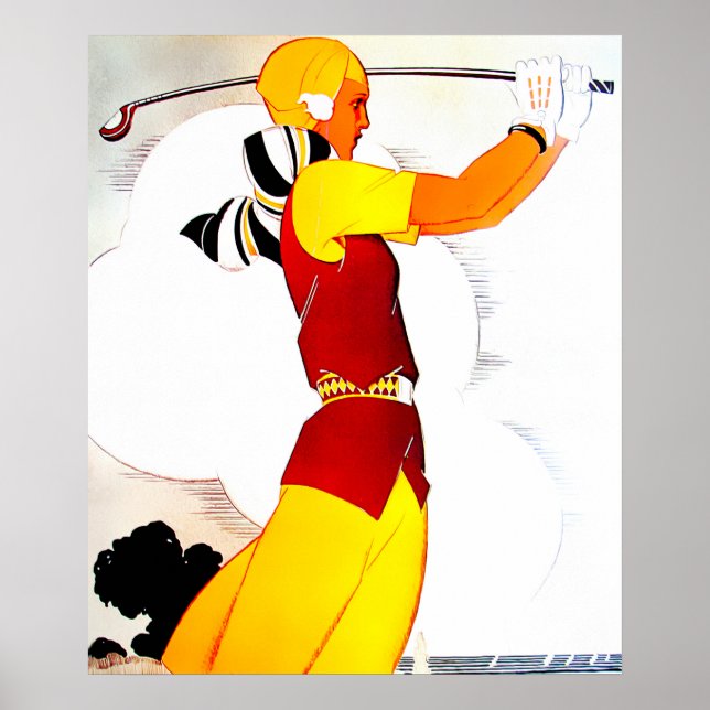 Vintage Mulher Golfer Impressão (Frente)
