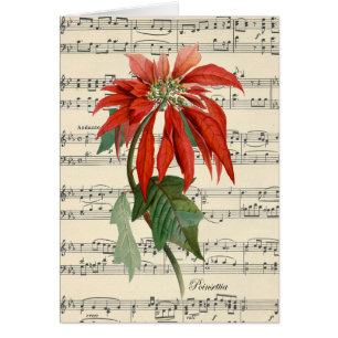 vintage music sheet cartão de natal poinsettia