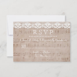 Vintage Music Sheet & Lace Weding RSVP Personaliza