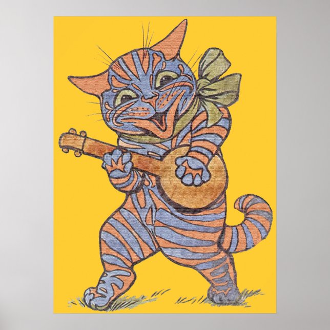 Vintage Musical Cat Poster Impressão (Frente)