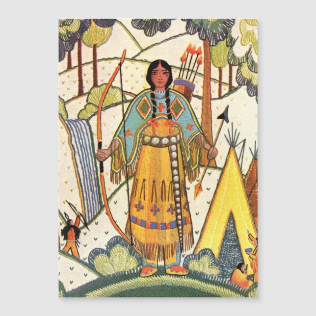 Vintage Native American Woman Village Forest (Frente)