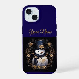 Vintage Navy Blue & Gold Christmas iPhone 15 Slim