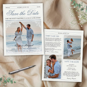 Vintage Newspaper Elegante Casamento Salve a Data