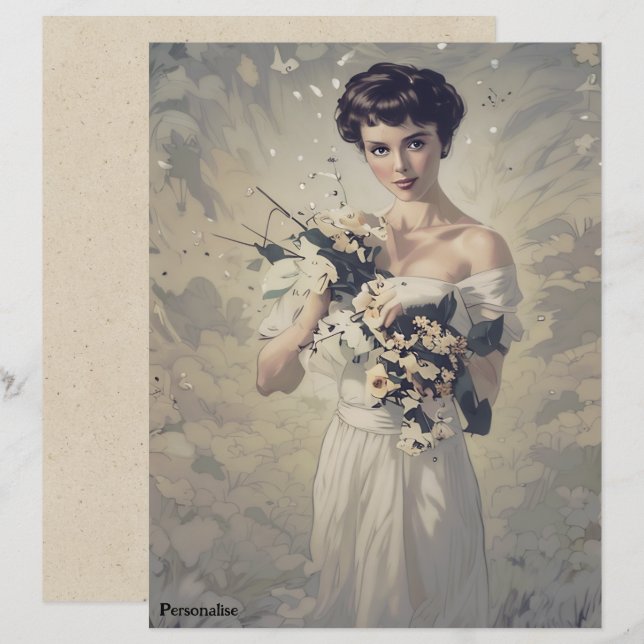 Vintage Noiva Floral Personal ScrapbookPaper (Frente/Verso)