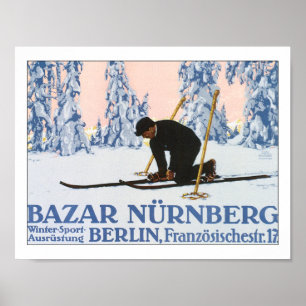 Vintage Nurnburg Alemanha Ski Poster de viagens