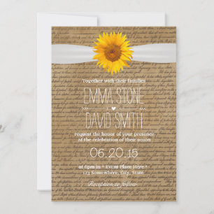 Vintage Old Scripts Sunflower Wediting Convites