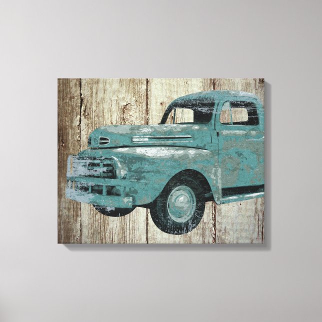 Vintage Old Truck on Rustic Wood Canvas Art (Frente)