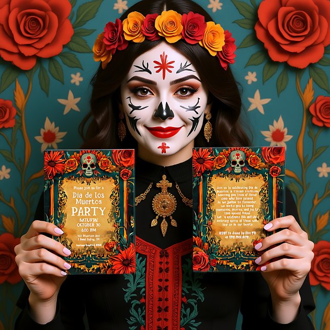 💀 🎉 Vintage olha Convite de festas Día de Muerto (💀🎉Vintage look Día de Muertos Party Invitation)