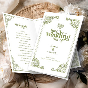 Vintage Olive Antique Frame Programas de Casamento