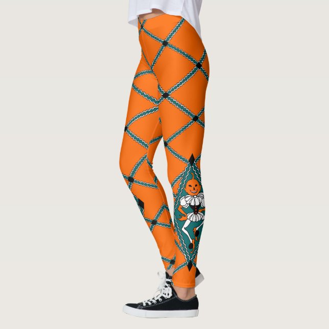 Vintage Orange Halloween Argyle Leggings (Esquerda)