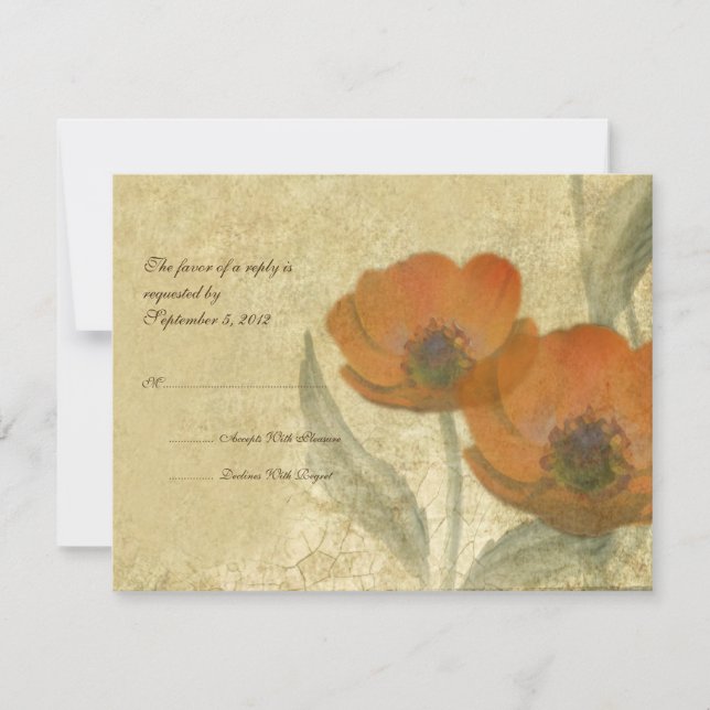 Vintage Orange Poppies Casamento RSVP (Frente)