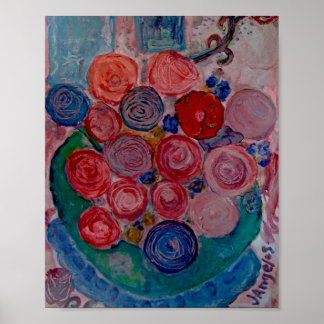 Vintage Original Impressão Flores Mesa Janela de G