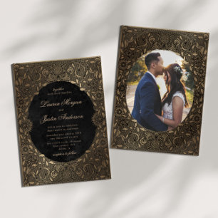Vintage Ornament Dourado Foto Casamento Convite