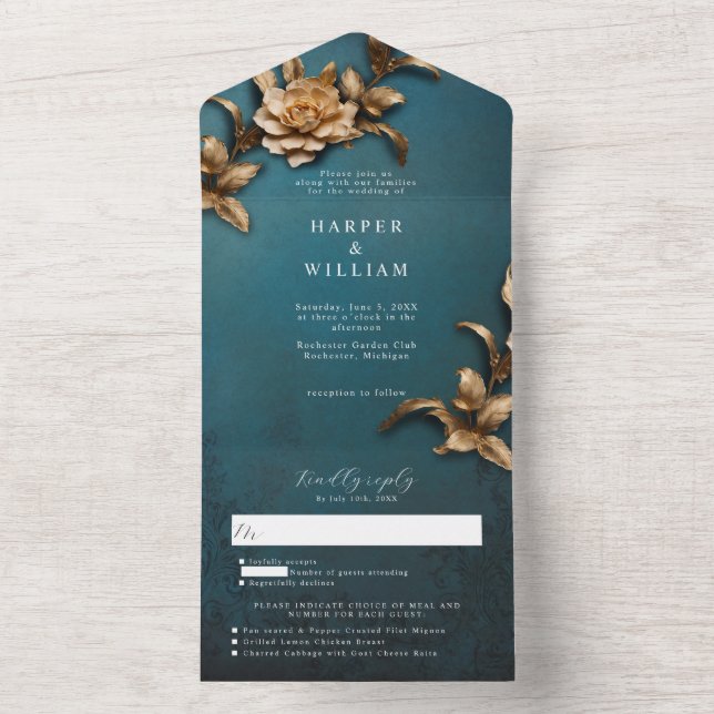 Vintage ouro foliage rsvp anexado (Interno)