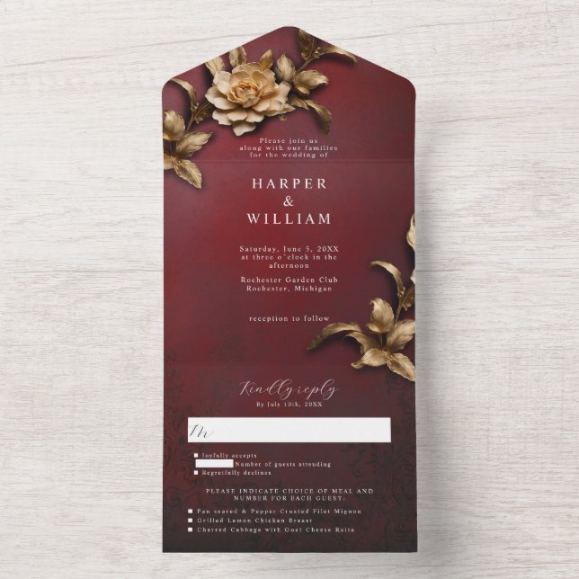 Vintage ouro foliage rsvp anexado (Interno)