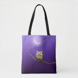 Vintage Owl Night Moonlight Deep Blue Bolsa