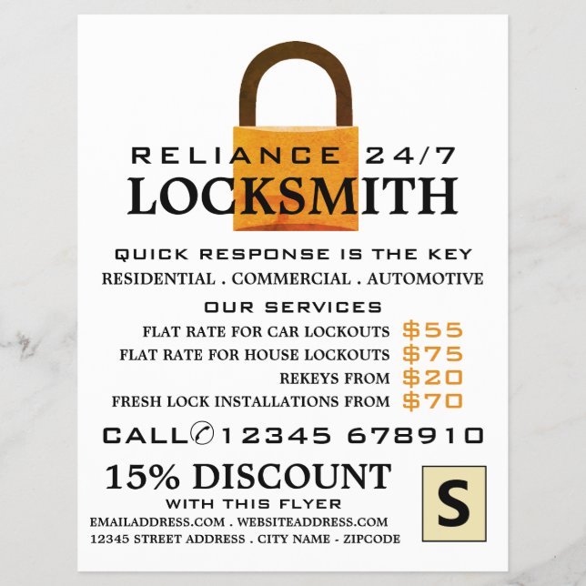 Vintage Padlock, Locksmith Advertising Flyer (Frente)