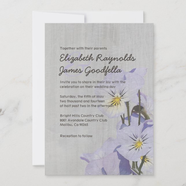 Vintage Pansies Convites de Casamento (Frente)