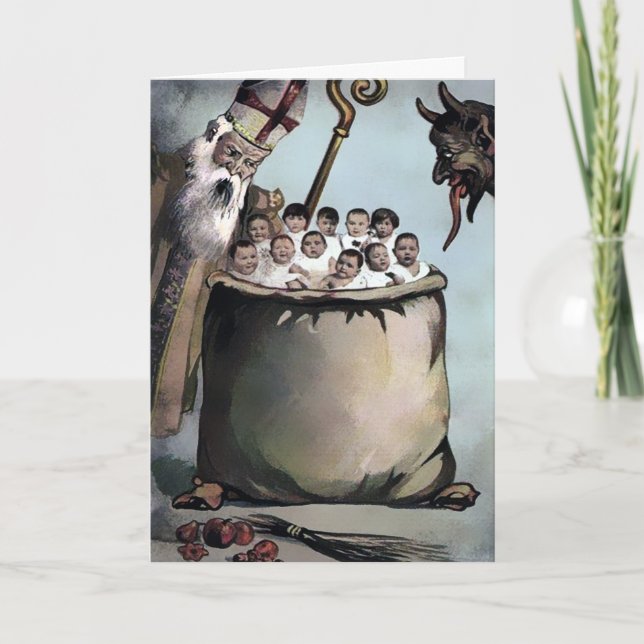 Vintage Papais noeis e Cartão de Natal Krampus (Frente)