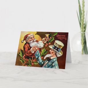 Vintage Papais noeis e Tio Sam Cartão de Natal