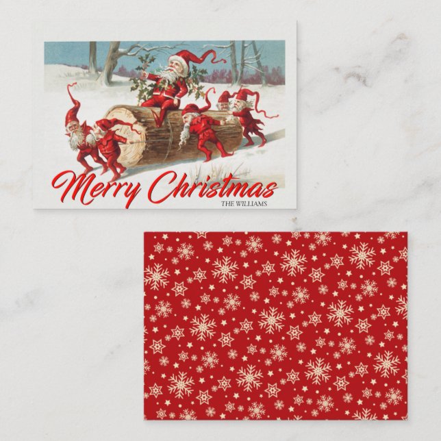 Vintage Papais noeis Gnomos Elves Feliz Cartão de  (Frente/Verso)