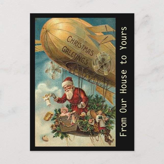 Vintage Papais noeis Natal Blimp - cartão postal (Frente)