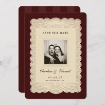 Vintage Paper Lace Burgundy Save the Date