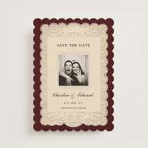 Vintage Paper Lace Burgundy Save the Date