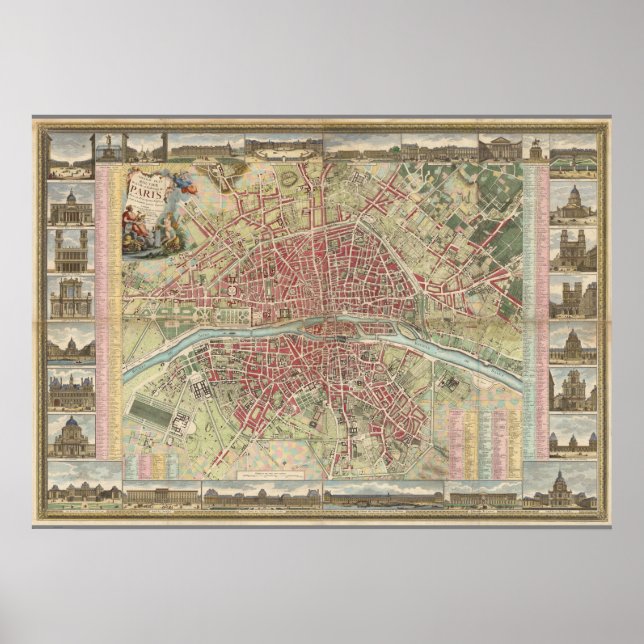 Vintage Paris Map Poster (Frente)