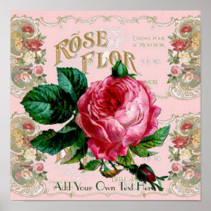 Vintage Paris Pink Rose Poster Pode Personalizar