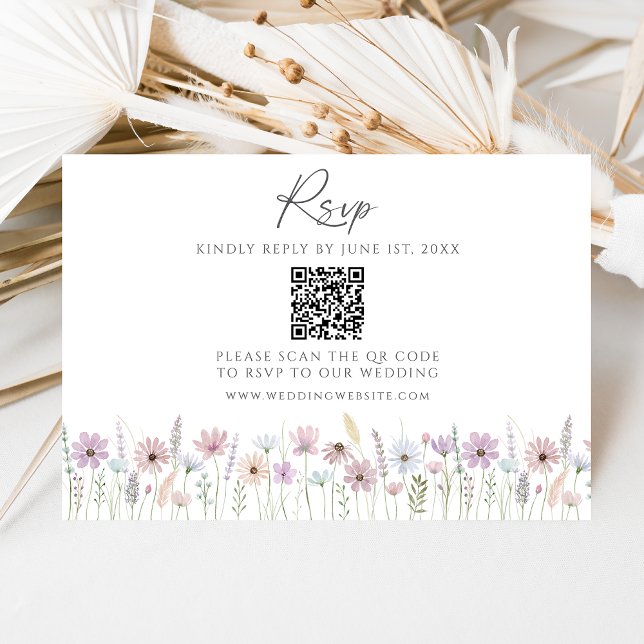 Vintage Pastel Wildflower QR Code Wedding RSVP (Criador carregado)