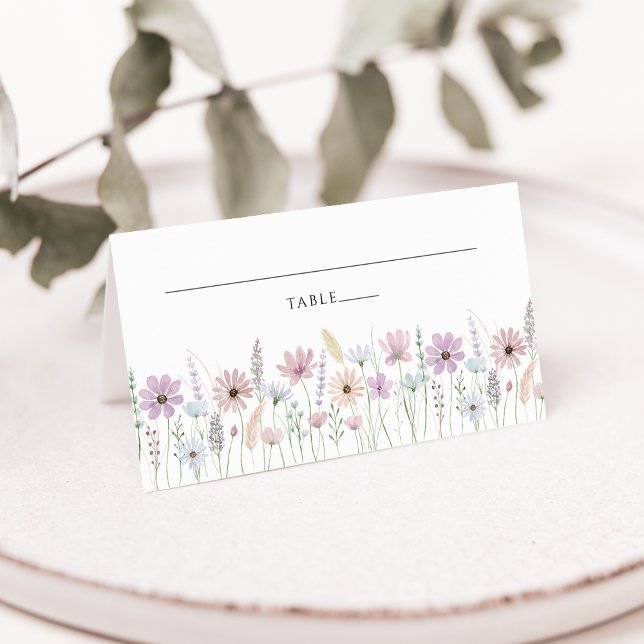 Vintage Pastel Wildflower Wedding Place Card (Criador carregado)
