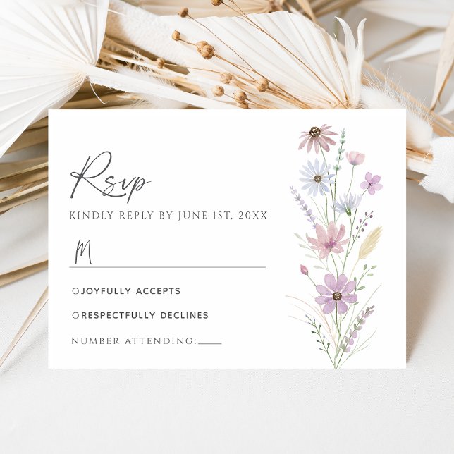 Vintage Pastel Wildflower Wedding RSVP Card (Criador carregado)