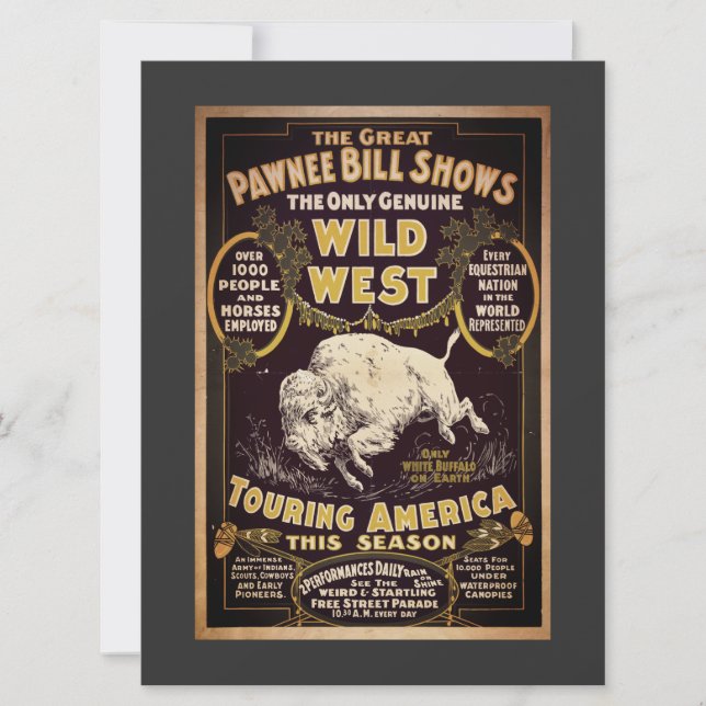 Vintage Pawnee Bill Wild West Show Flat Card (Frente)