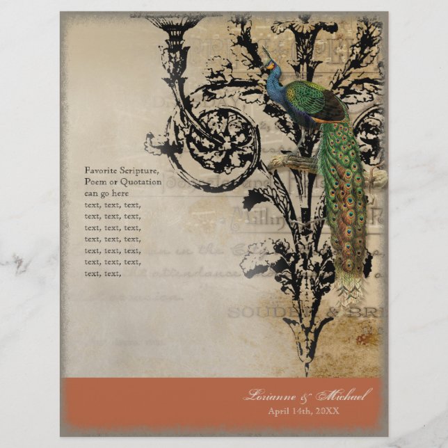Vintage Peacock 6 - Elegant Wedding Program (Frente)