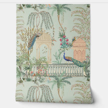 Vintage Peacock Bird Floral Mughal Garden Tropical