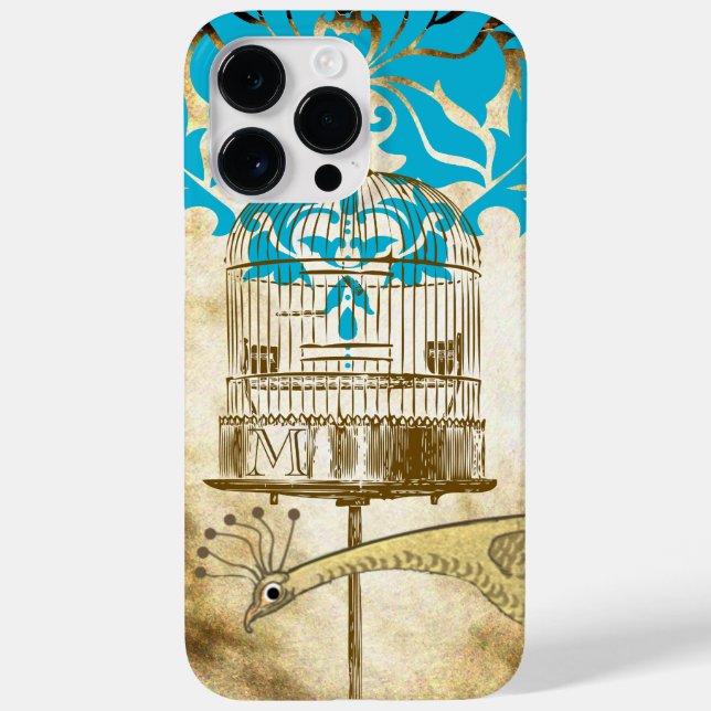 Vintage Peacock Birdcage Damask capas de iphone (Verso)