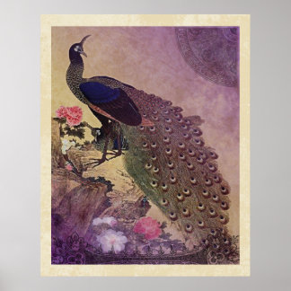 Vintage Peacock e Peonies Impressão Japonês